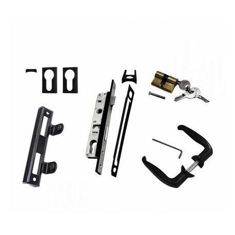 Set příslušenství pro bránu PILOFOR - 2x regulovaný pant nerez M16x160, doraz, středový doraz, vložka FAB, klika, zámek